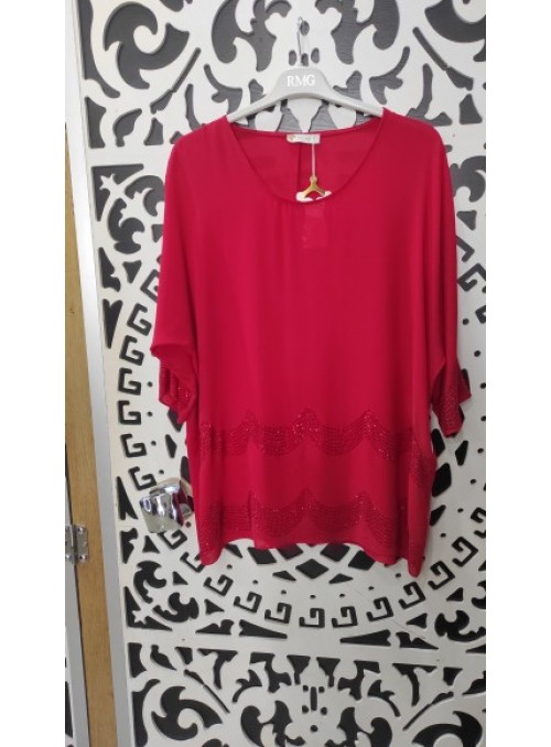 Red chiffon embroidered blouse