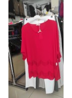 Red chiffon embroidered blouse
