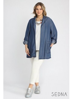 Large Size Straight Foldable Sleeve Navy Blue Women's Jacket 