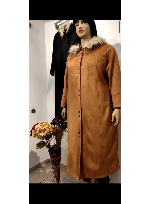 Nubuck full-length button-down oversized overcoat