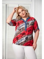 Sleeve Detailed Plus Size Viscose Coral Blouse