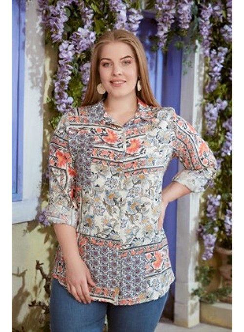 Floral Patterned Plus Size Shirt