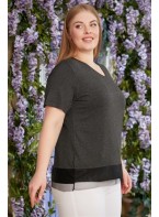 Plus Size Smoked T-Shirt with Leather and Tulle Detailed Skirt