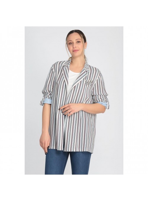 linen&cotton striped jacket