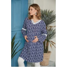 Collar and Sleeve Detailed Navy Blue Maternity Tunic