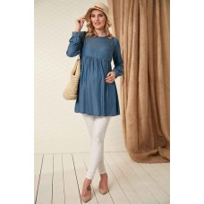 Button Detailed Pleated Who Blue Maternity Tunic