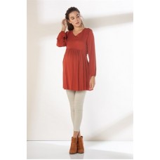 Shoulders Pleated V-neck Maternity Tunic